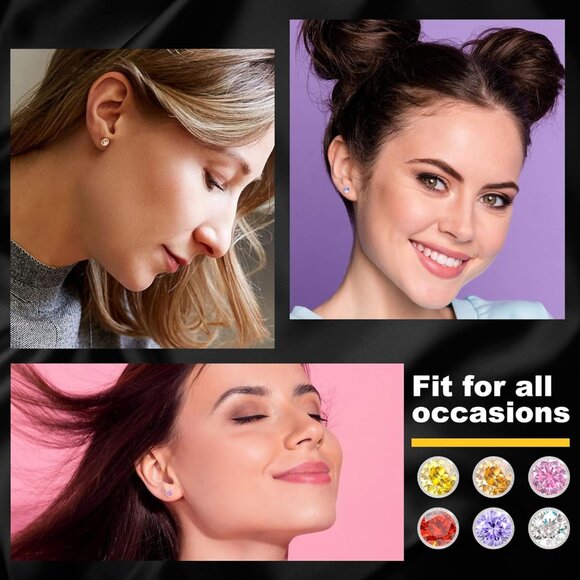 Colorful Plastic Cubic Zirconia Flower Stud Earrings, Hypoallergenic, 4mm diamet - Picture 5 of 7